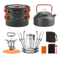 Camping Cookware Mess Kit Pot Pan Kettle Cooking Set with Spoon Fork W185