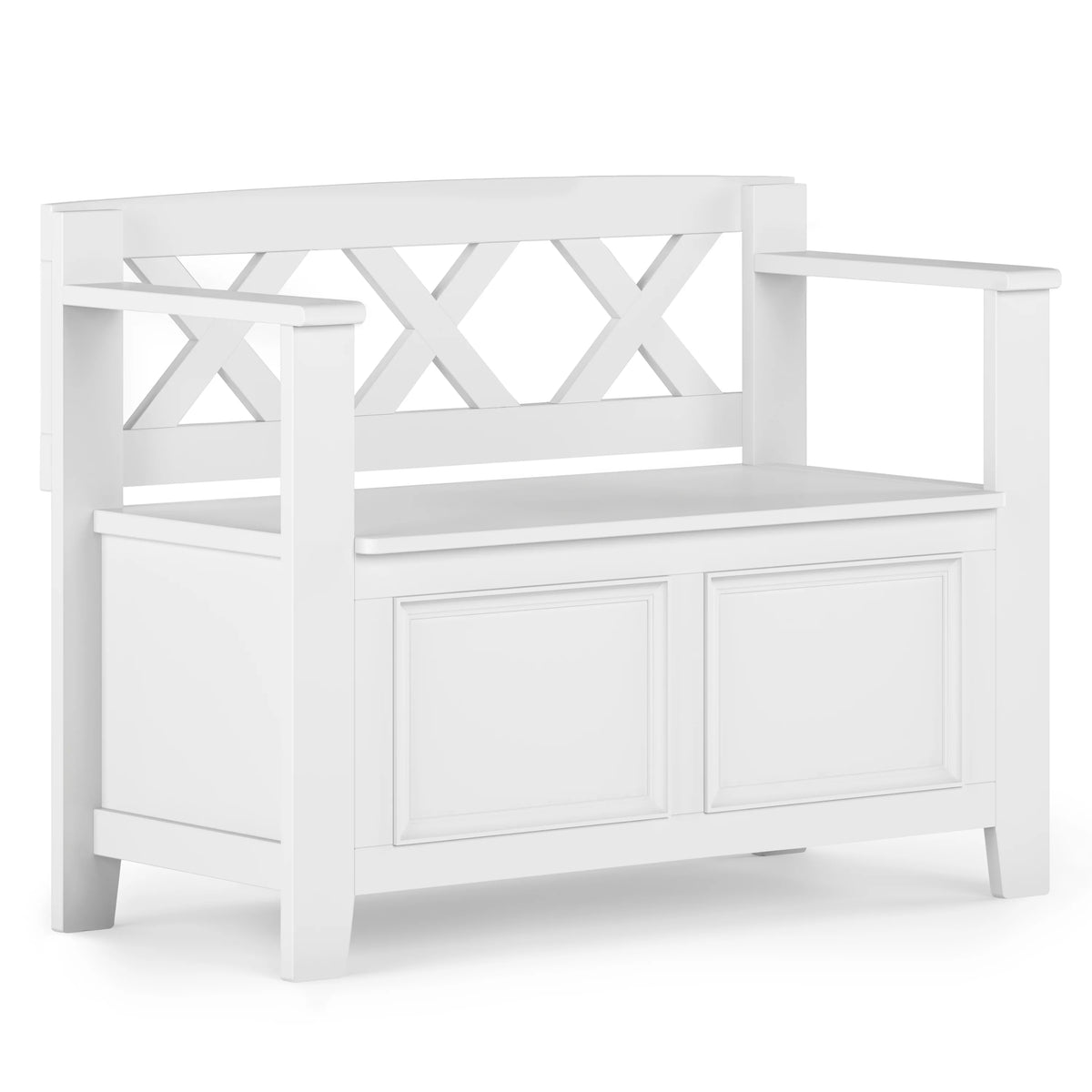 White Solid Wood 36 Inch Storage Bench N365586