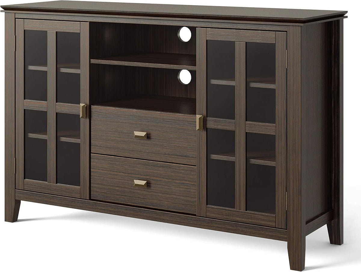 Black Solid Wood TV Media Stand with Storage Shelves and Cabinets A286