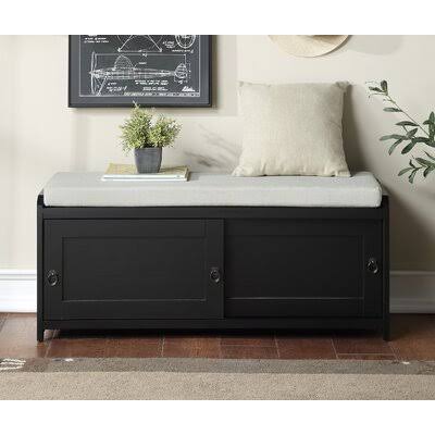 Black Wood Storage Bench with 2 Cabinets X7064