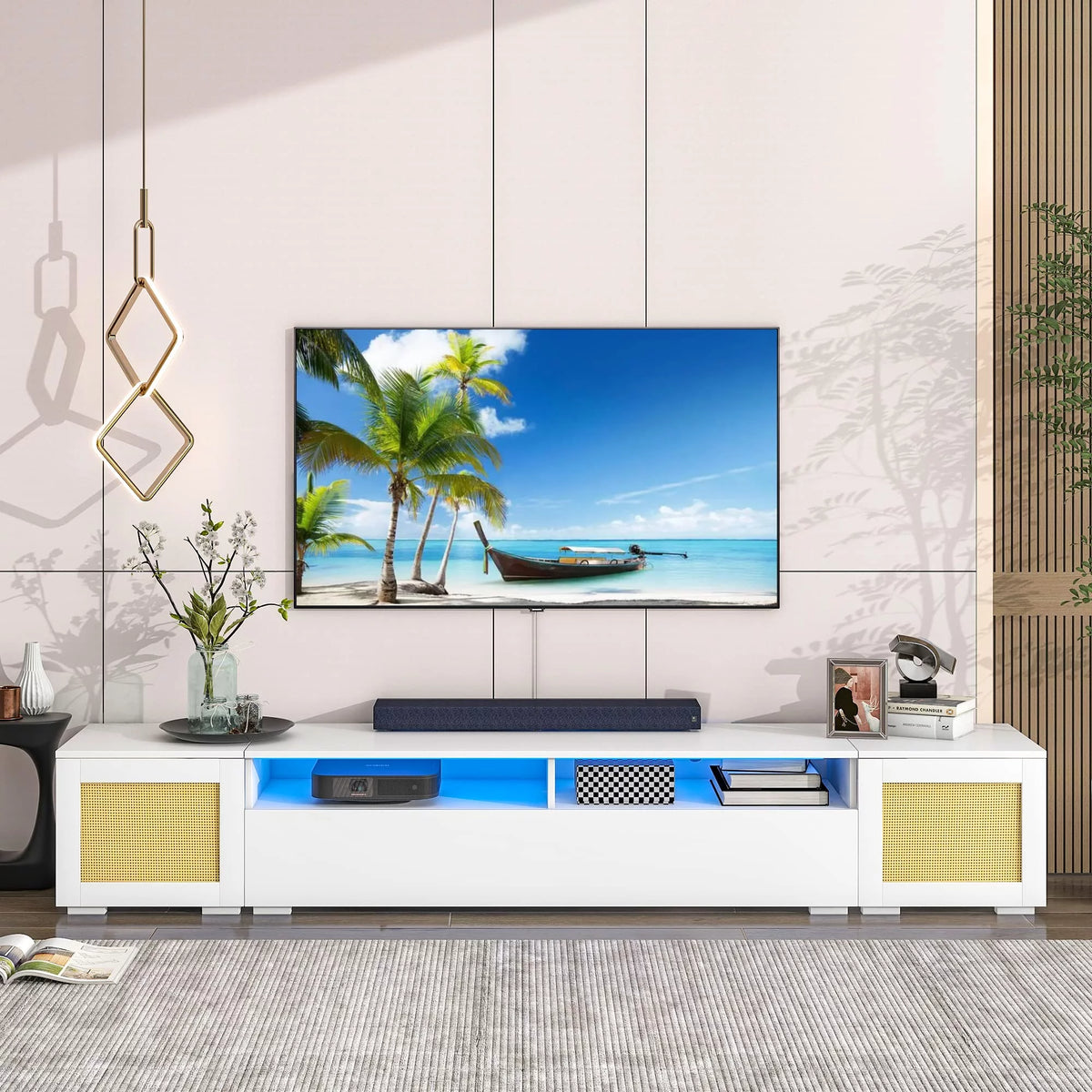 White 90 Inch TV Stand with LED Lights Y58172