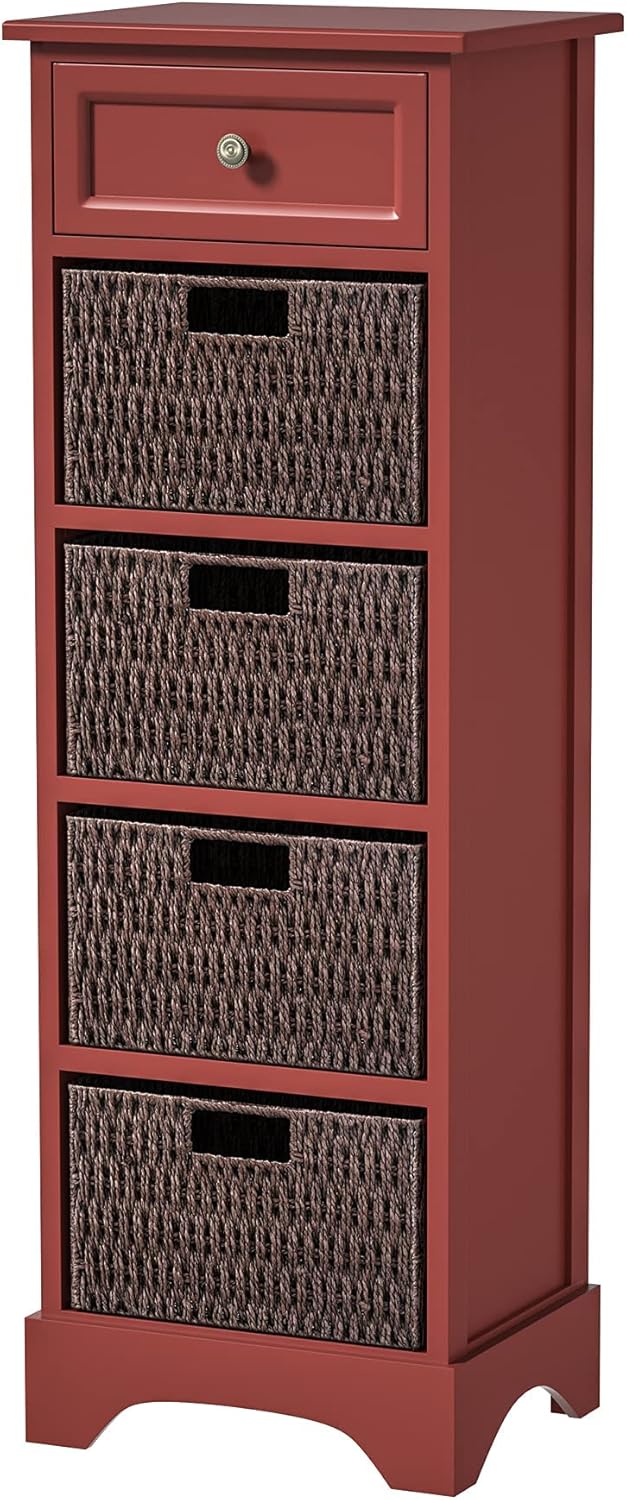 Red Farmhouse Accent Cabinet Console Table with 1 Drawer and 4 Removable Baskets P91703