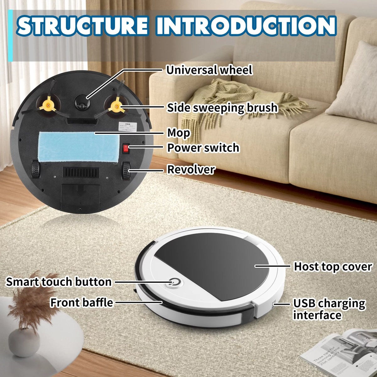 Robot Vacuum Cleaner with Remote Control, 2000Pa F28735