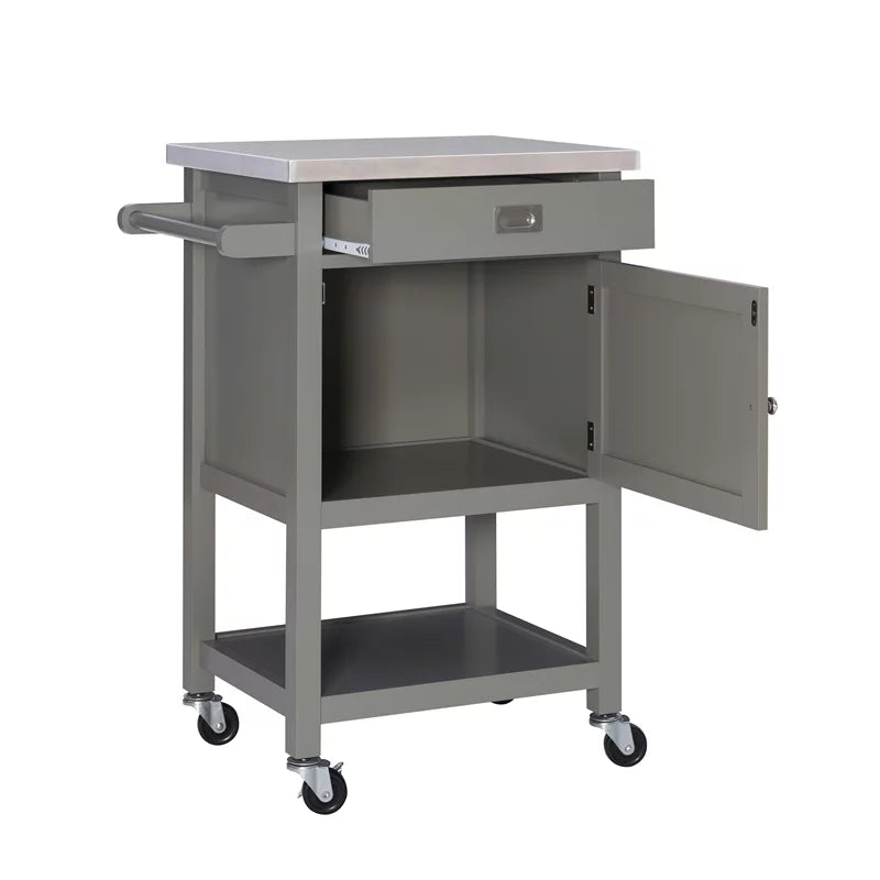 Gray Wood Stainless Steel-Top Kitchen Cart M266