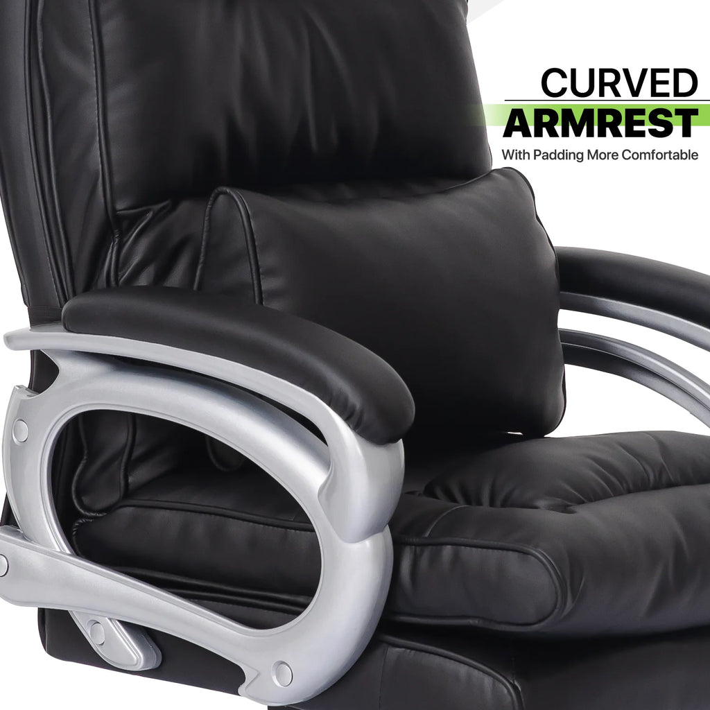 Black Leather Rolling Executive Office Chair with Detachable Lumbar Support H86988