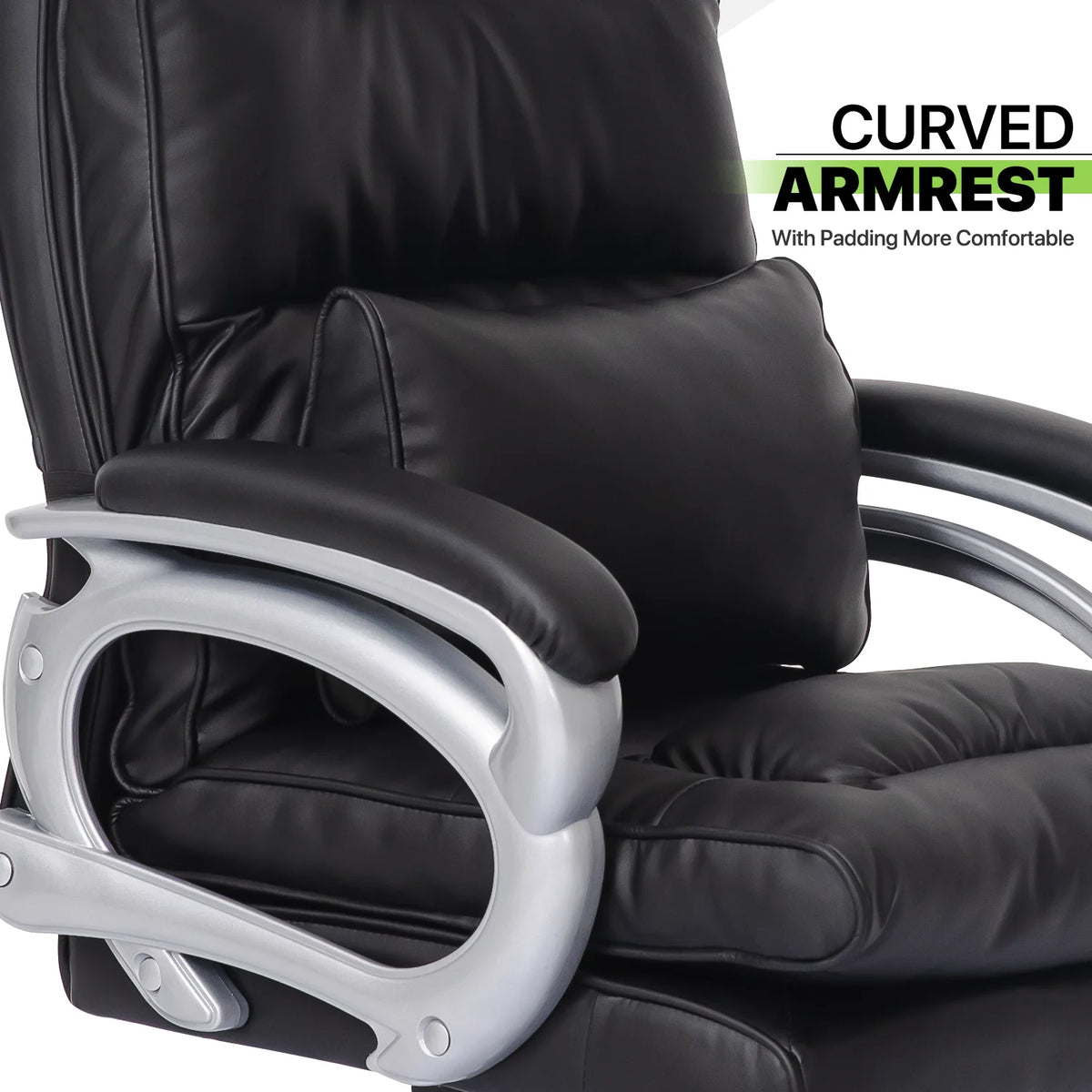 Black Leather Rolling Executive Office Chair with Detachable Lumbar Support H86988