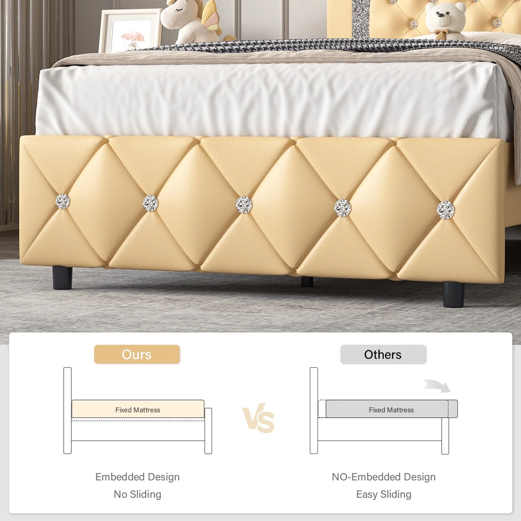 Black Twin Size Upholstered Platform Bed Frame with Headboard K1956