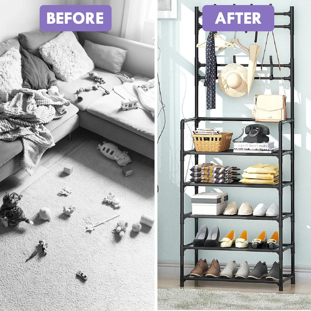 Coat Rack Stand with 5 Shelves Storage Black K75126