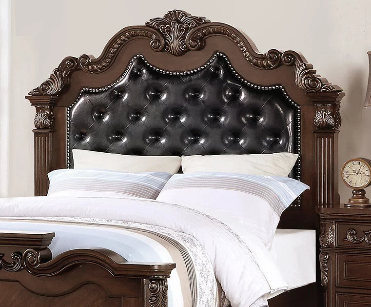 Dark Brown Eastern King Size Faux Leather Tufted Headboard Bed T7888