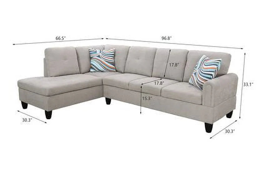 2 Pieces Grey L Shaped Sectional Sofa with Chaise X798193