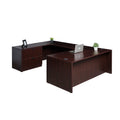 71 Inch Mahogany U-Shape Executive Desk with 2 Drawer Lateral File and Credenza K9778