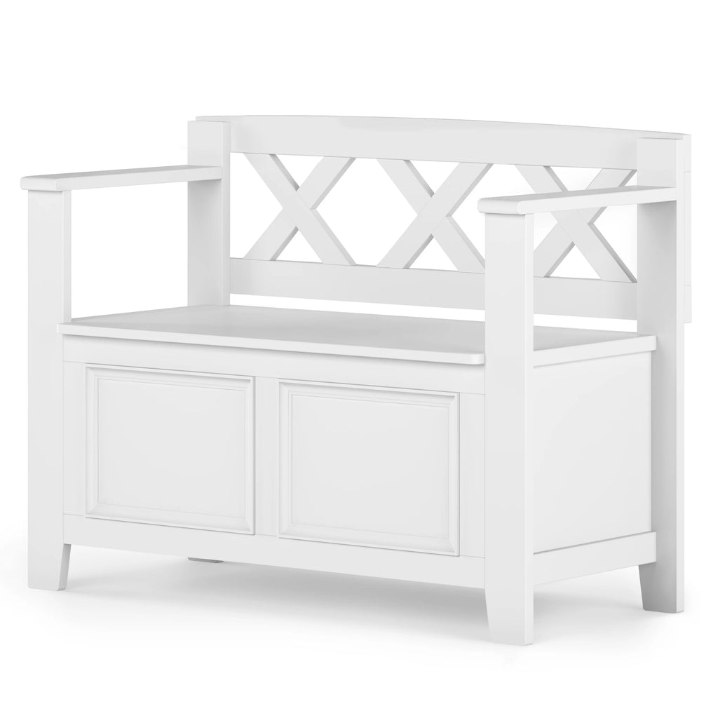 White Solid Wood 36 Inch Storage Bench N365586