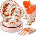 350 Pcs Fall Paper Plates Napkins Cups Disposable Tableware Set T404