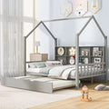 White Full Size Wood House Bed with Trundle and Shelves A943288