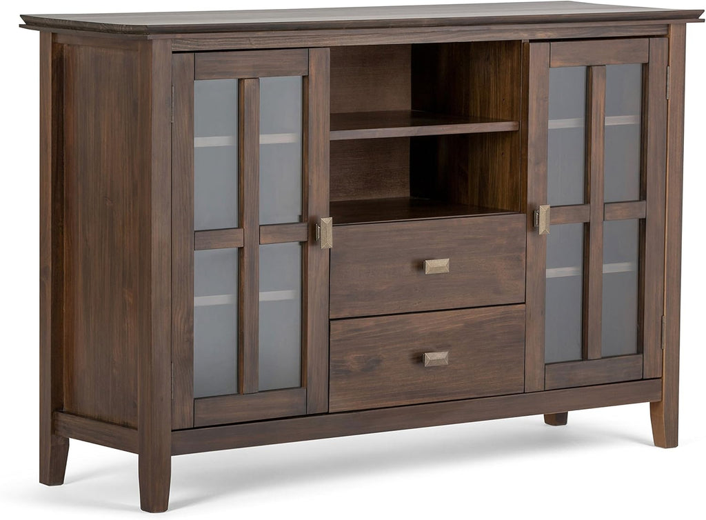 Black Solid Wood TV Media Stand with Storage Shelves and Cabinets A286