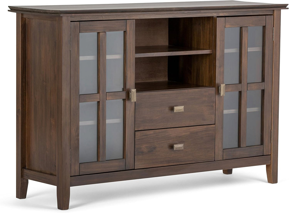 Black Solid Wood TV Media Stand with Storage Shelves and Cabinets A286
