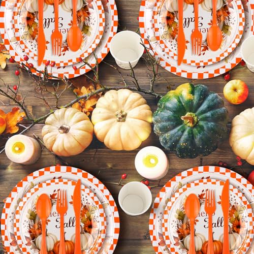 350 Pcs Fall Paper Plates Napkins Cups Disposable Tableware Set T404
