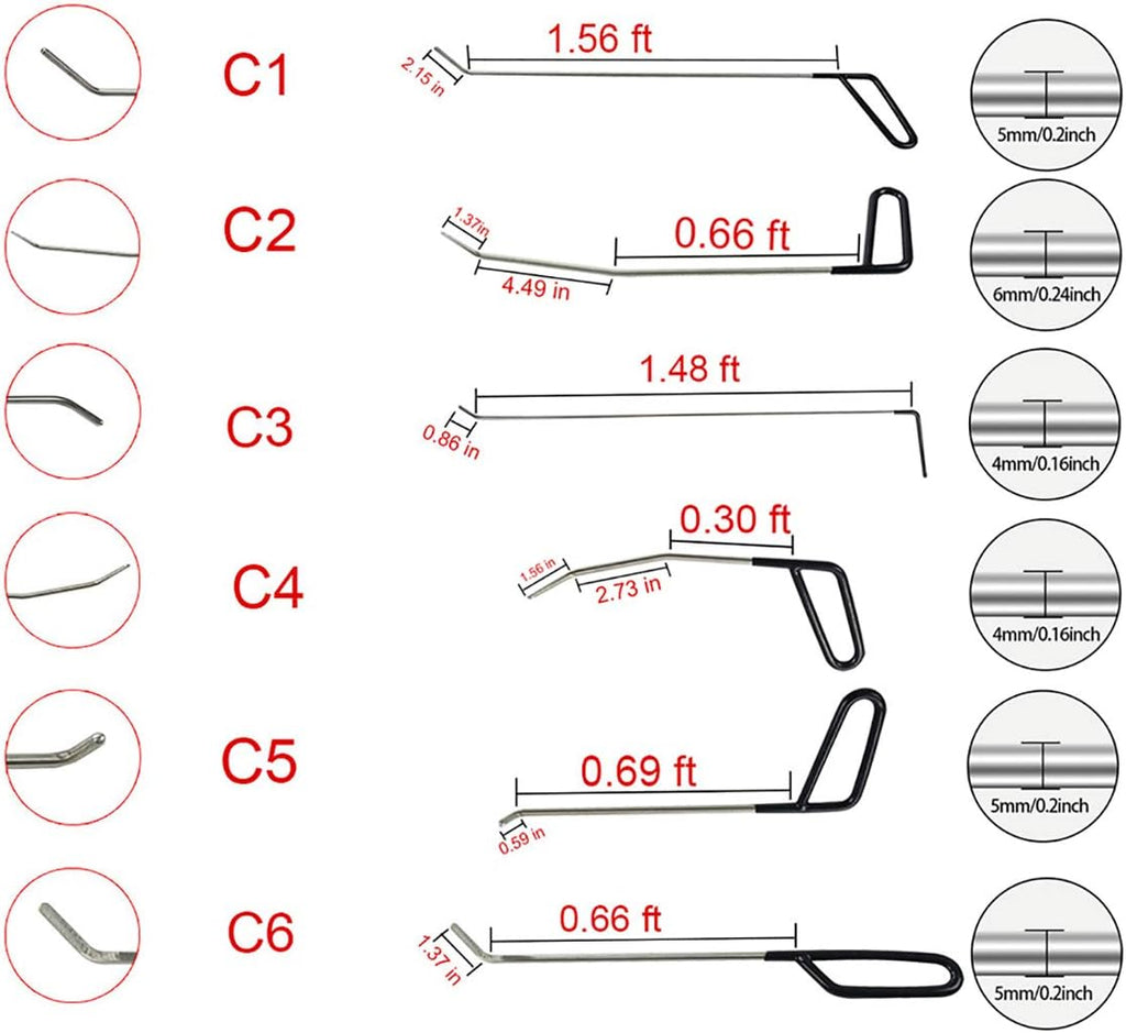 Paintless Dent Repair Tools 6 Pieces C Style Rods K285