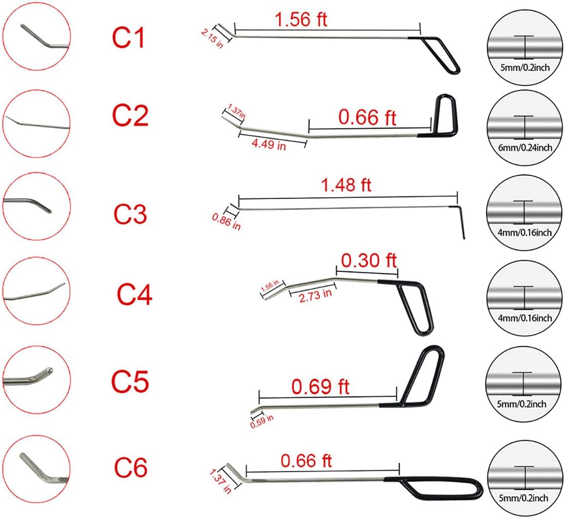 Paintless Dent Repair Tools 6 Pieces C Style Rods K285