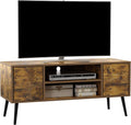 Black Rustic Brown TV Stand with Open Shelves I686