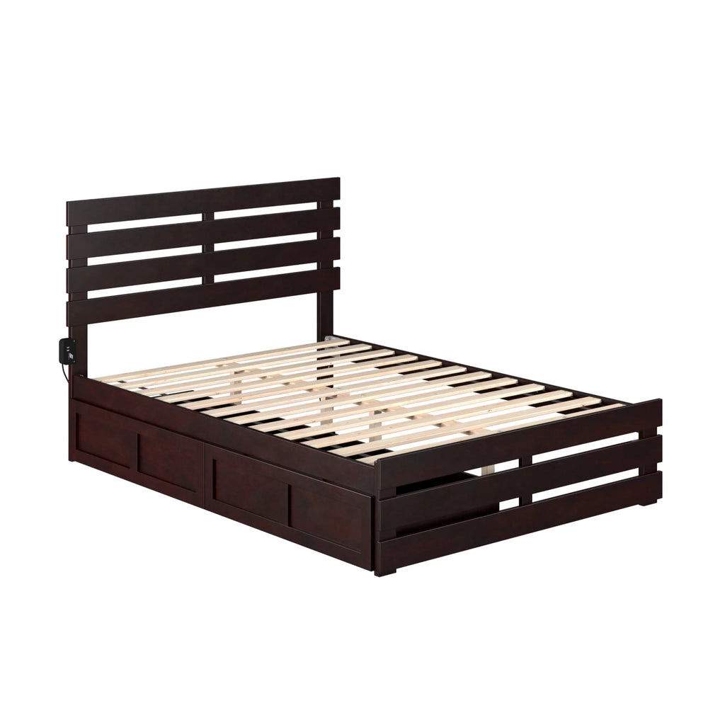 Espresso Wood Full Bed with Footboard and 2 Drawers S45703