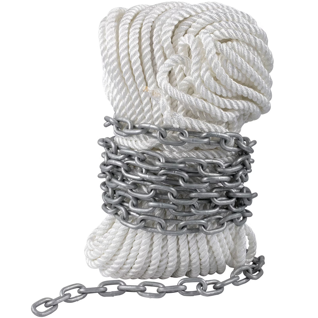 Boat Anchor Chain 15' x 5/16" Galvanized Chain with 1/2" x 200' Nylon Rope P638