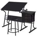 Black Adjustable Drafting Table with Storage Drawers and Stool S657196