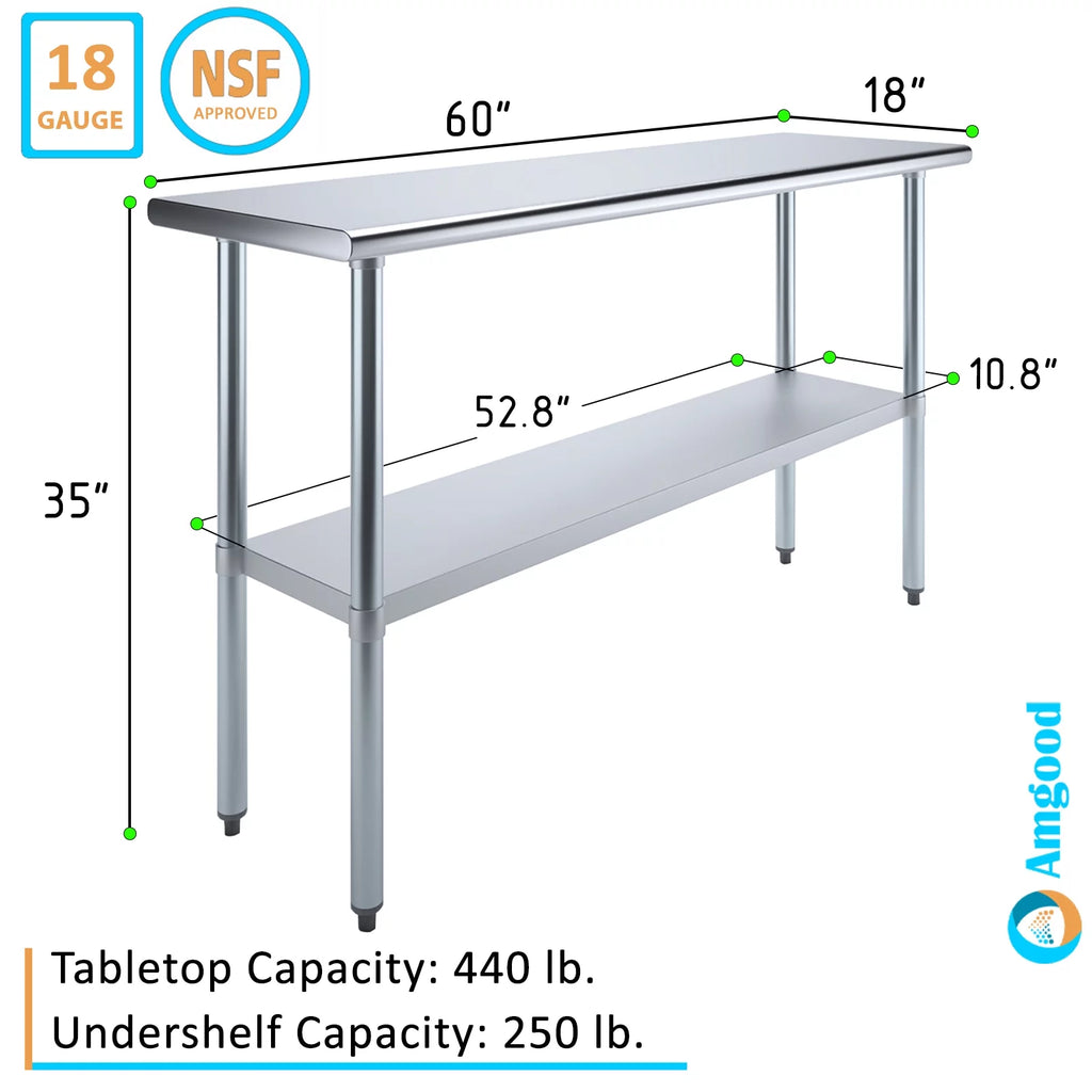 18" x 60" Stainless Steel Work Table with Undershelf K92389