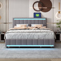 Queen Size Linen Upholstered Bed with LED Light and Drawers F94509