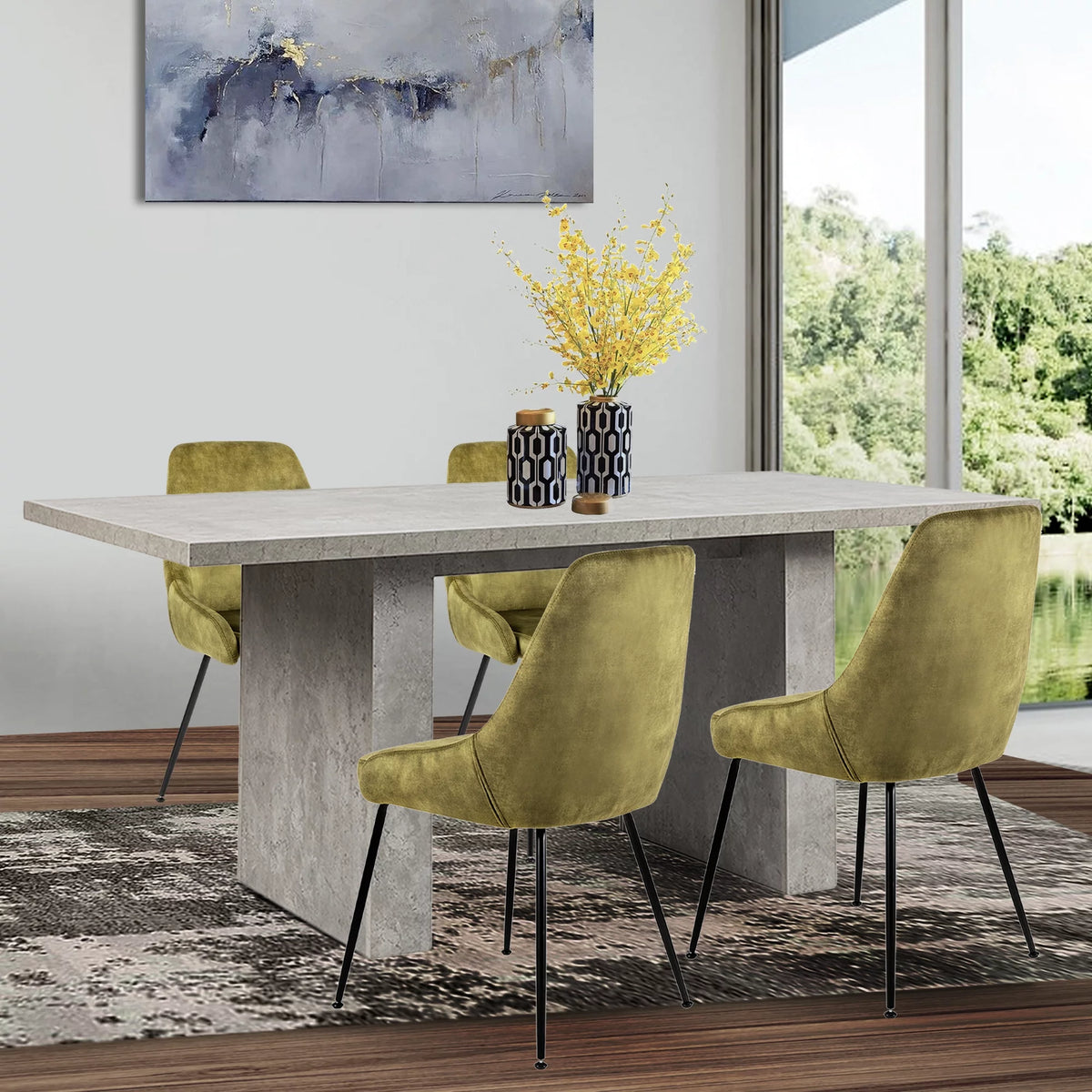 5 Piece Rectangle Dining Table and Green Velvet Chairs U690