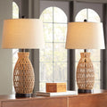 Set of 2 29" Tall Natural Rattan Wicker Table Lamps L890