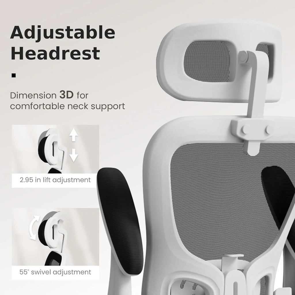White Ergonomic Mesh Office Chair with Lumbar Support and Headrest W126809