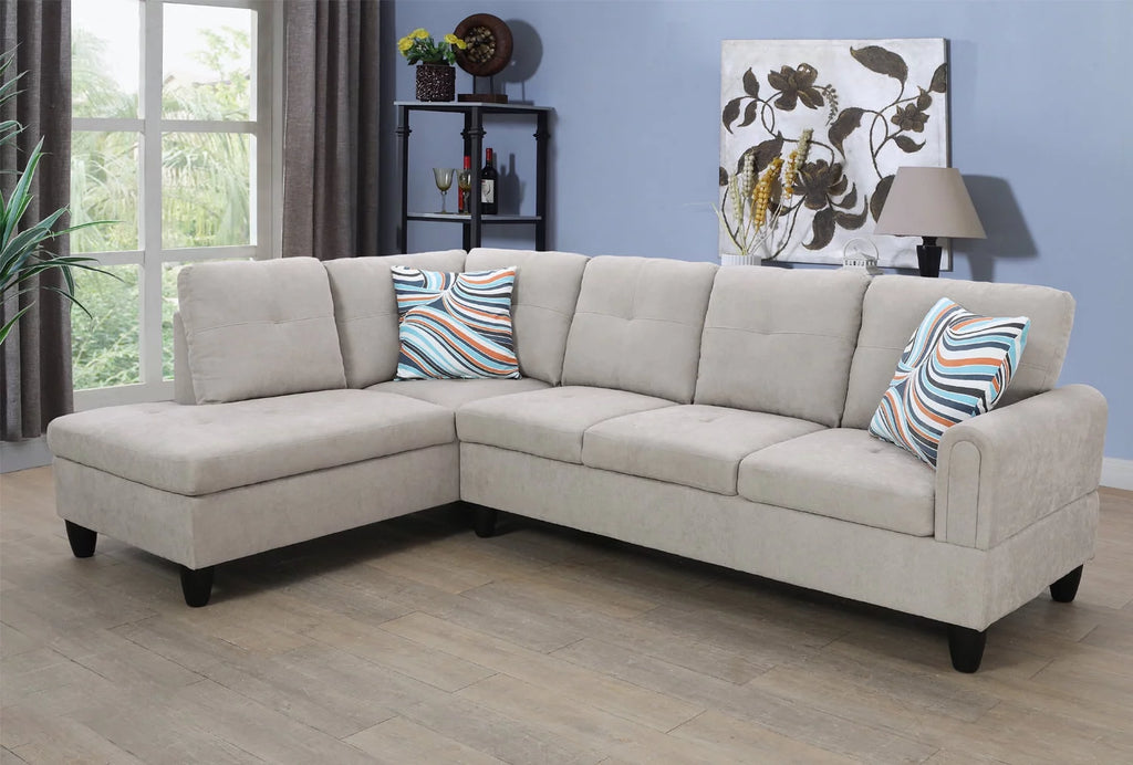 2 Pieces Grey L Shaped Sectional Sofa with Chaise X798193