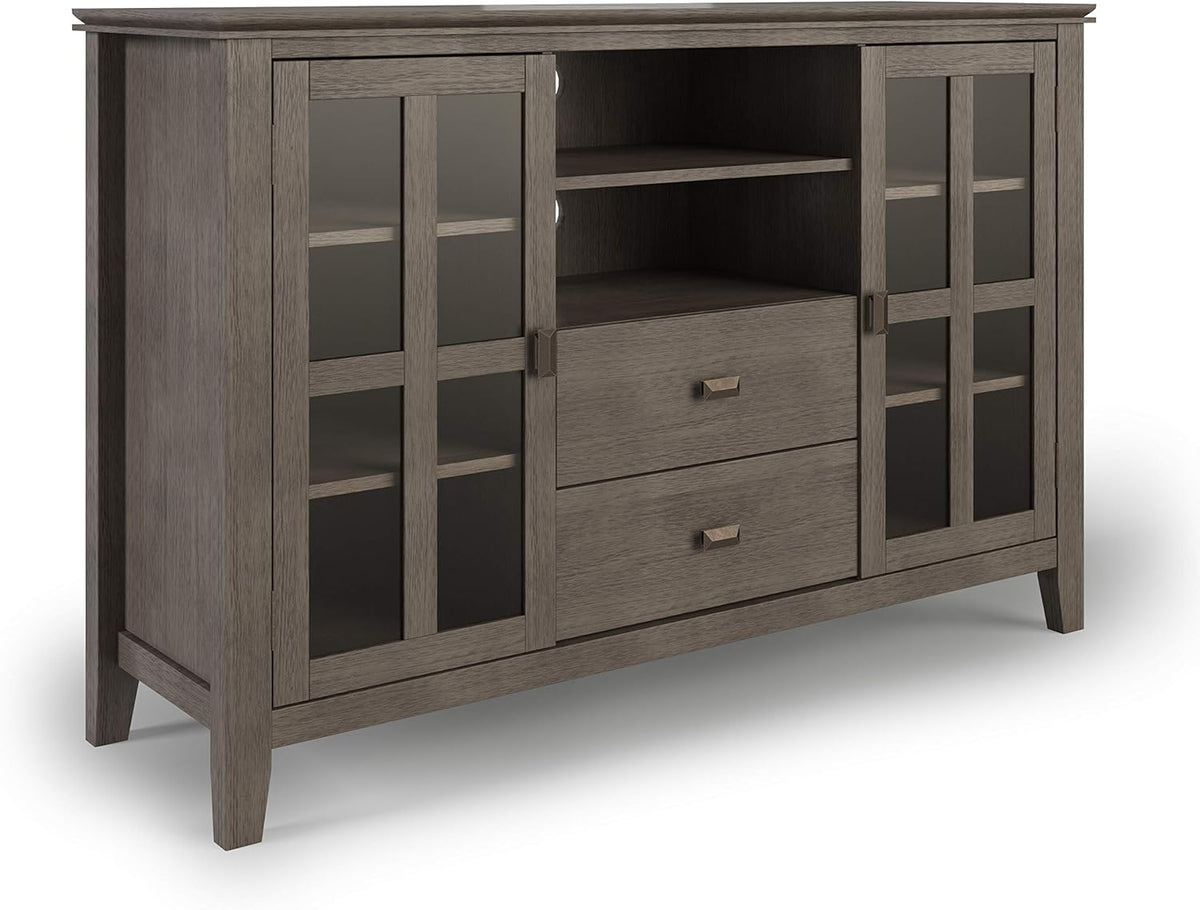 Black Solid Wood TV Media Stand with Storage Shelves and Cabinets A286