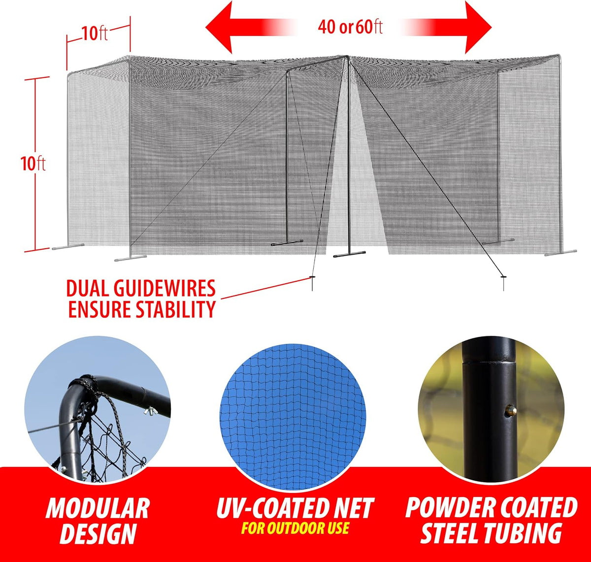 40 and 60 Foot Batting Cage with Frame and Netting Y86516