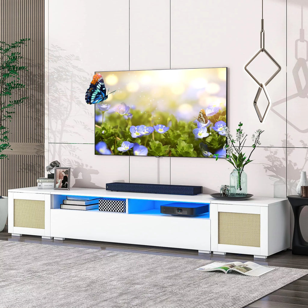 White 90 Inch TV Stand with LED Lights Y58172