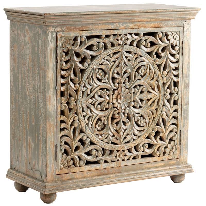 Mango Wood Carved 2 Door Cabinet W3684