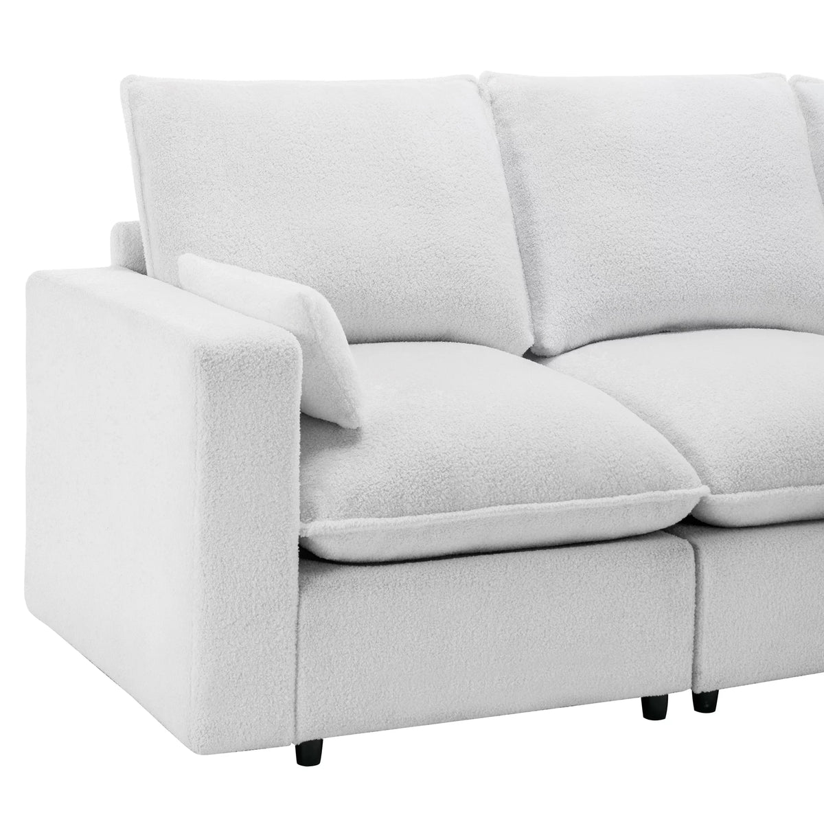 3 Seater White Teddy Fabric Sofa with Pillows E22944