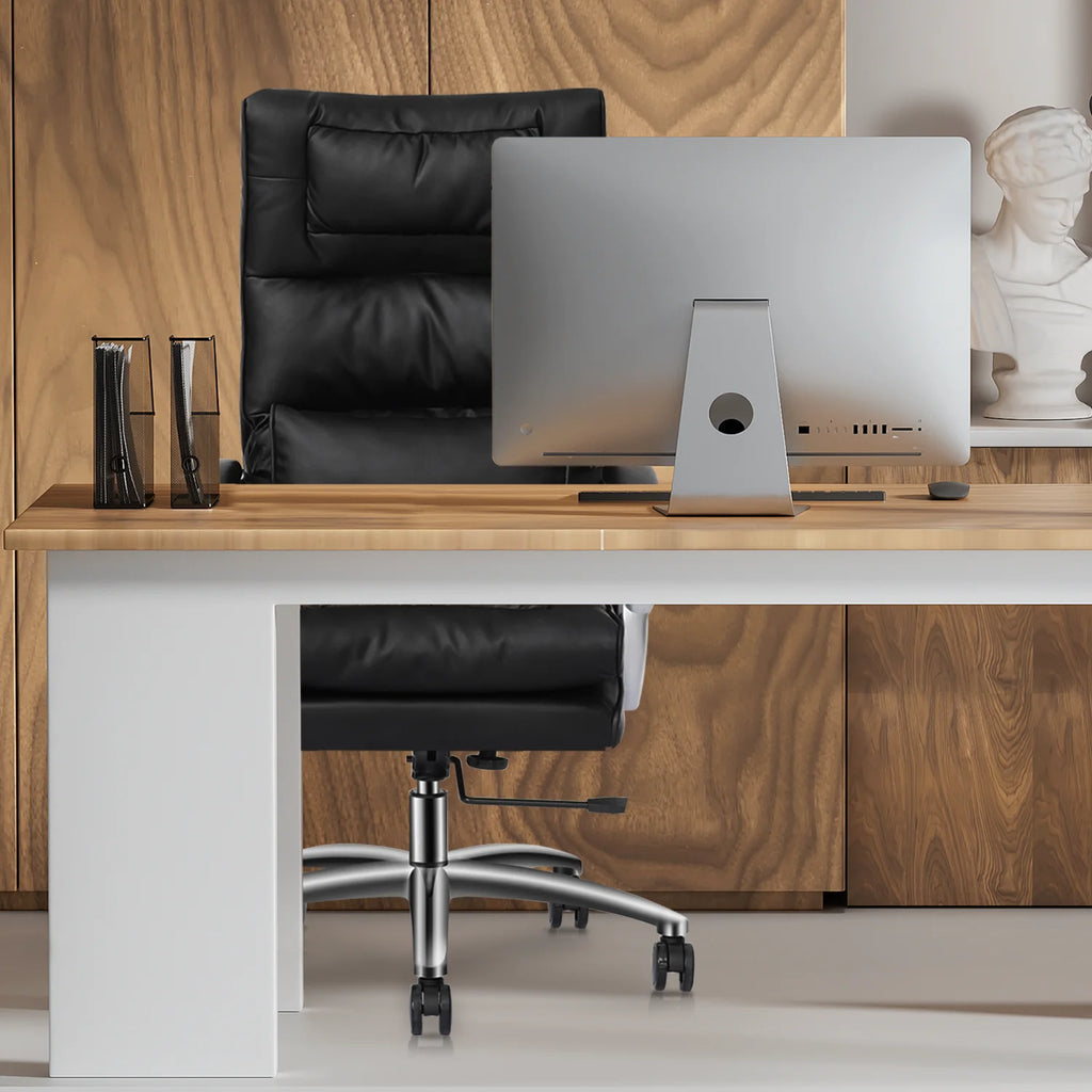 Black Leather Rolling Executive Office Chair with Detachable Lumbar Support H86988