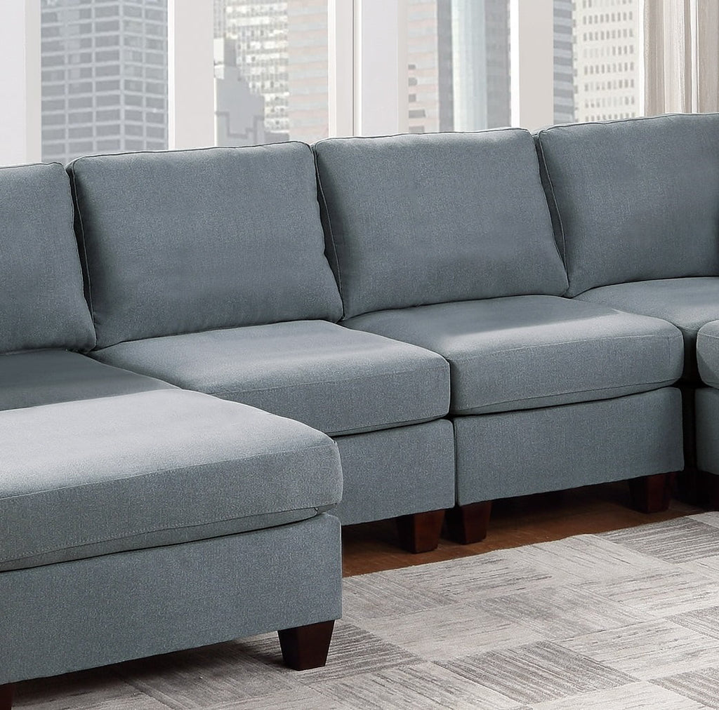 Grey Linen Like Fabric 6Pc Modular Sectional L924
