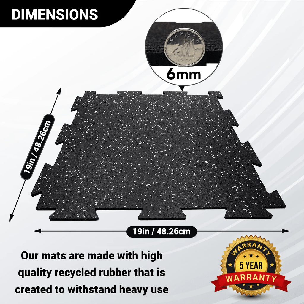 19 x 19 x 6mm Fitness Rubber Tiles, 23.5 SF, Grey, 10 Piece N746989
