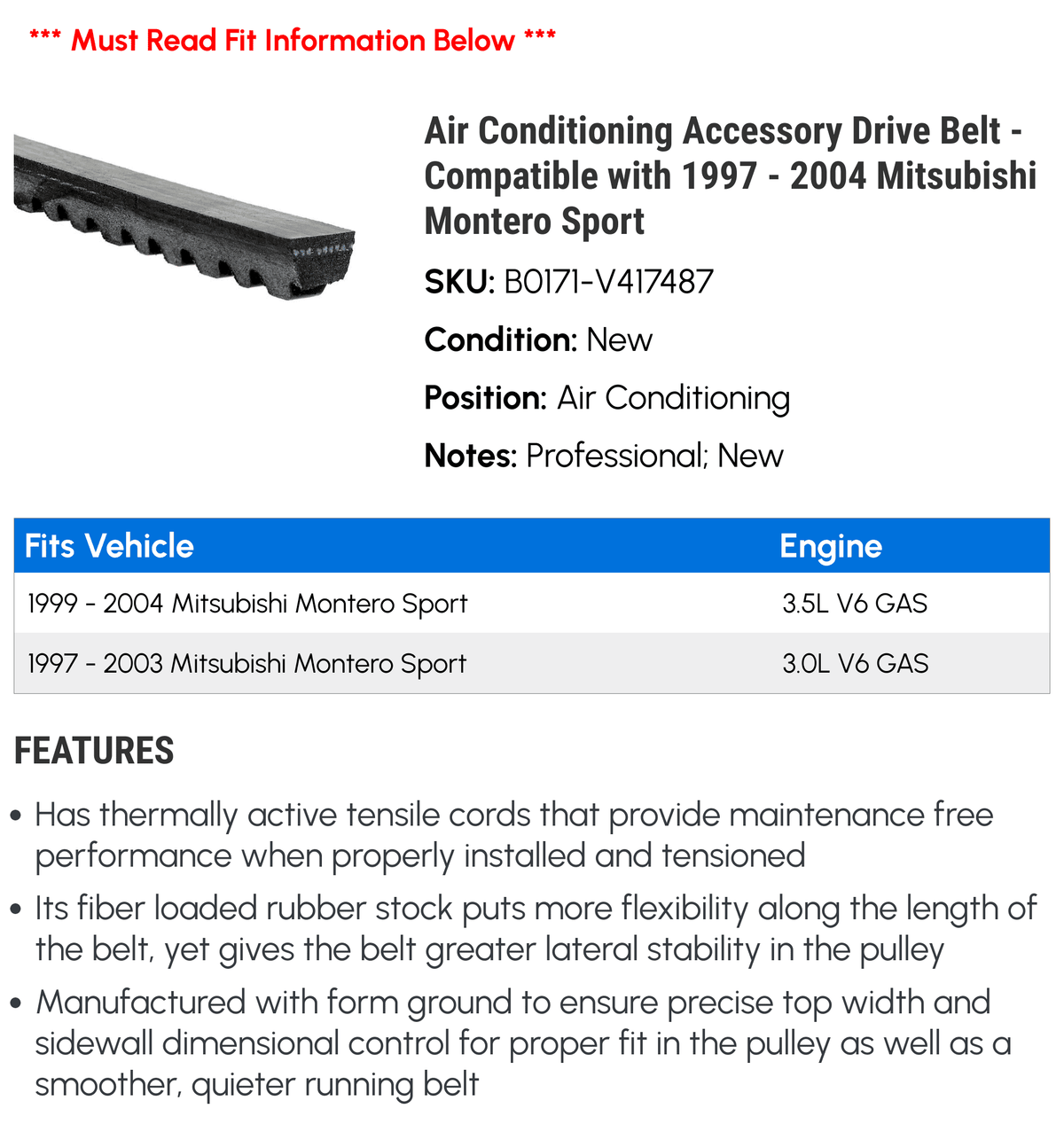 Air Conditioning Accessory Drive Belt K693038