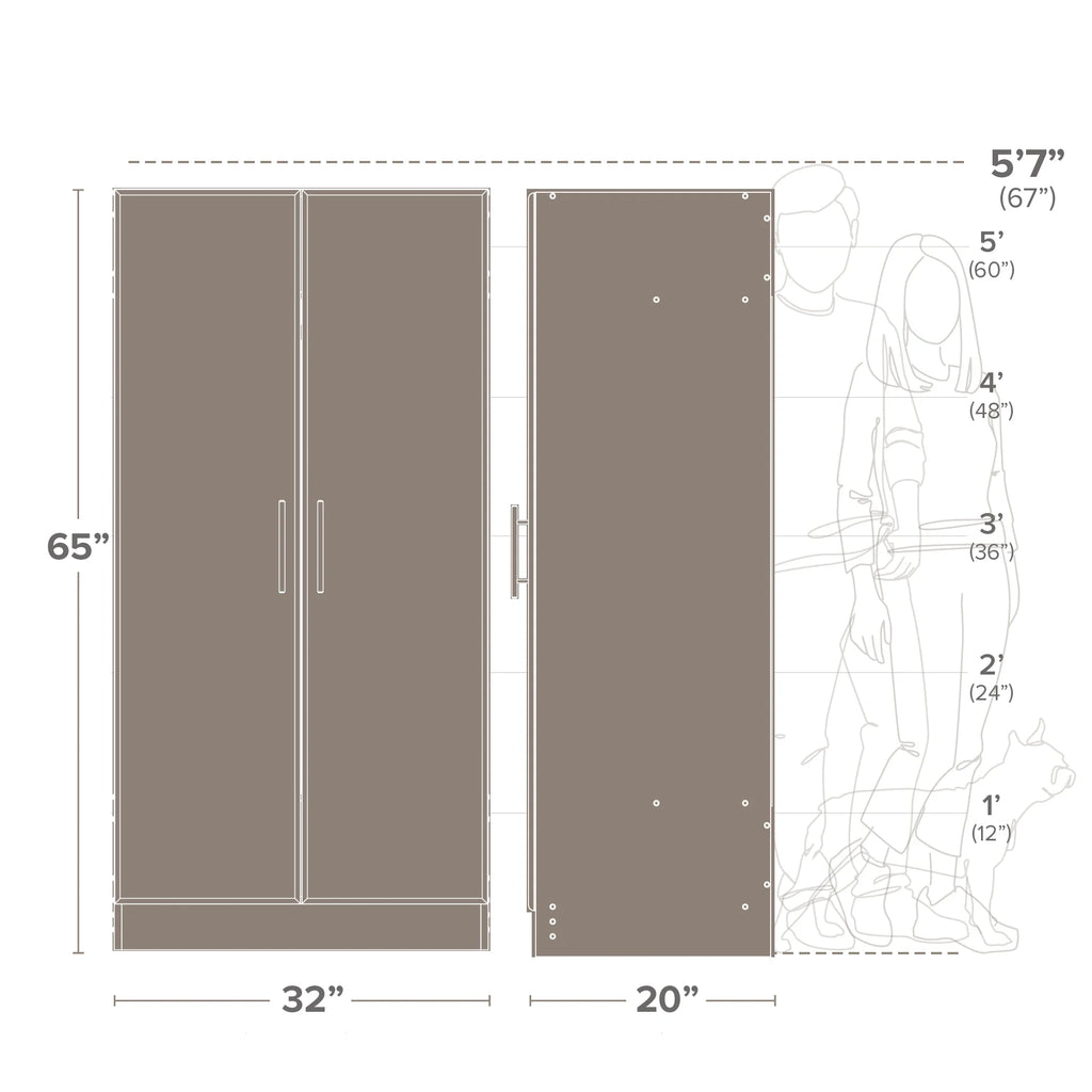 White Wardrobe Closet & Cabinet with Hanging Rail J8319