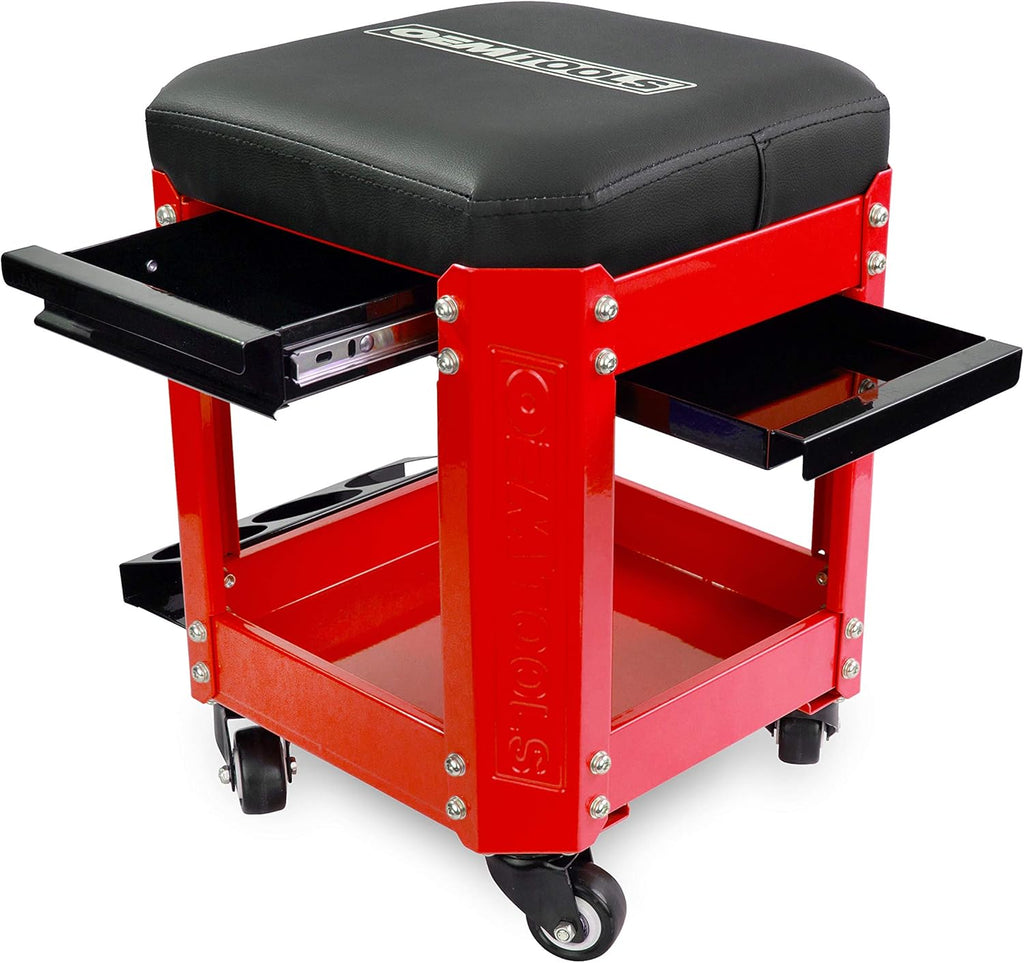 Green Rolling Workshop Mechanics Creeper Seat with 2 Tool Storage Drawers E61694